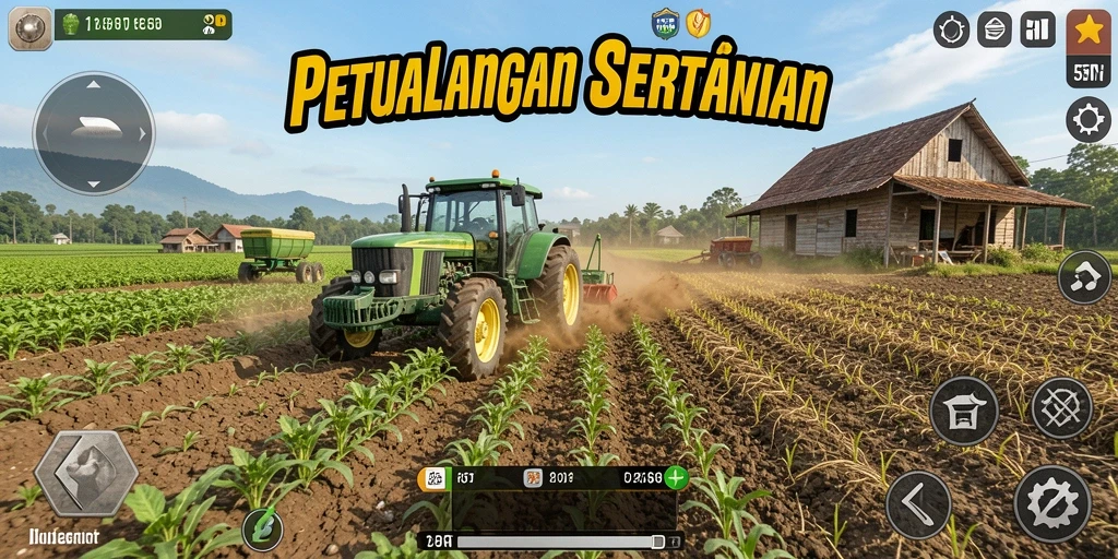 Tangkapan layar gameplay <strong>55RT</strong> menunjukkan momen seru bertani dengan berbagai tanaman.