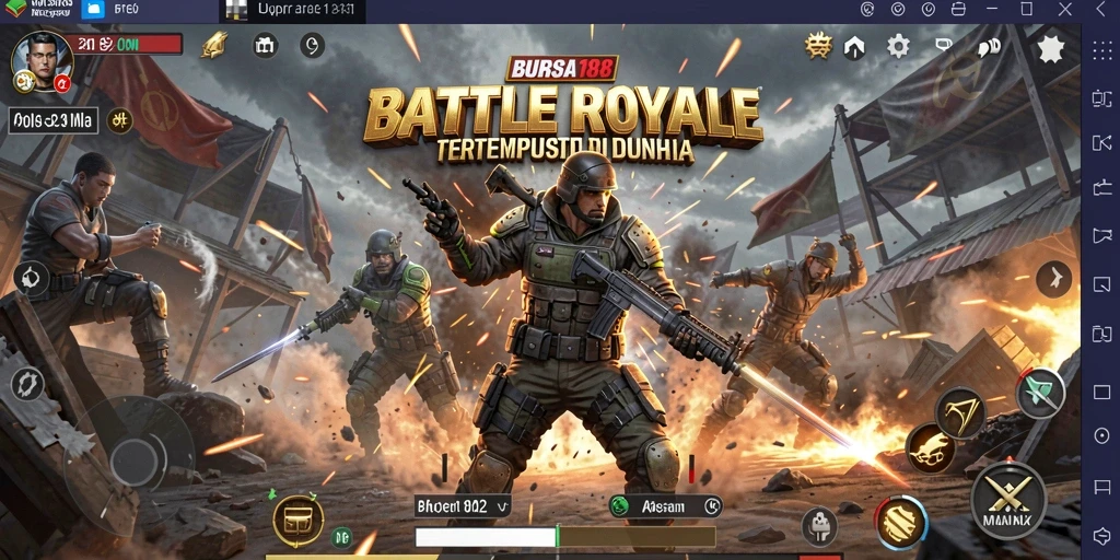 Tangkapan layar BURSA188 menampilkan aksi intens dalam pertempuran Battle Royale.