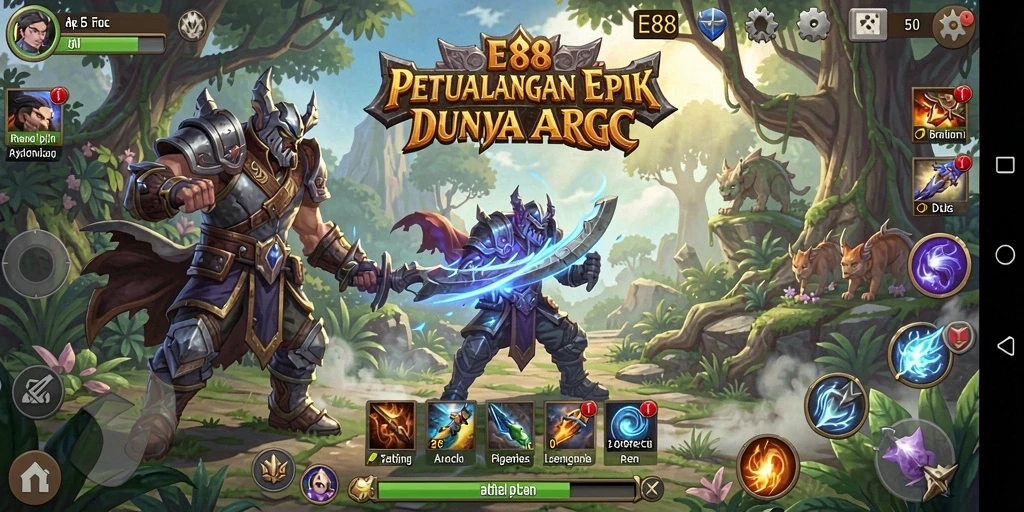 Screenshot gameplay ARPG E88 menampilkan pertarungan seru dan grafis menakjubkan.