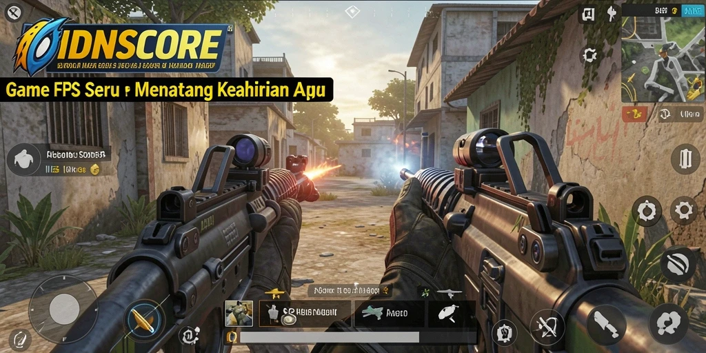 Tampilan aksi mendebarkan dalam gameplay IDNSCORE FPS.