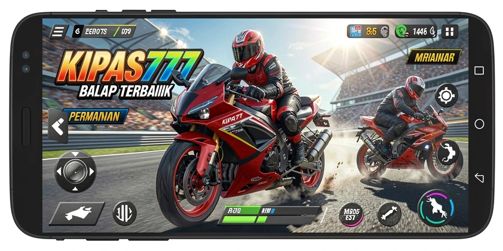 Screenshot gameplay KIPAS777 menampilkan balapan motor yang seru dan mendebarkan.