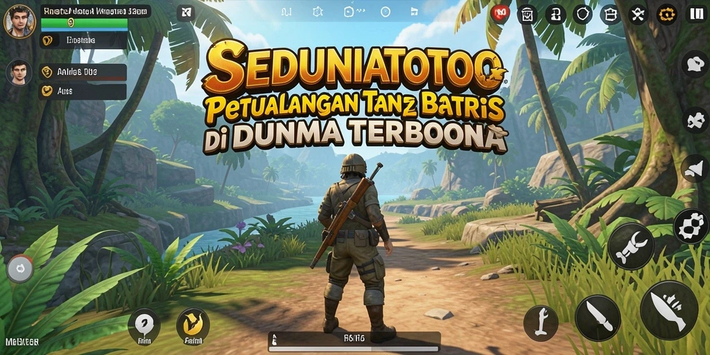Screenshot gameplay SEDUNIATOTO menunjukkan petualangan di dunia terbuka yang luas.